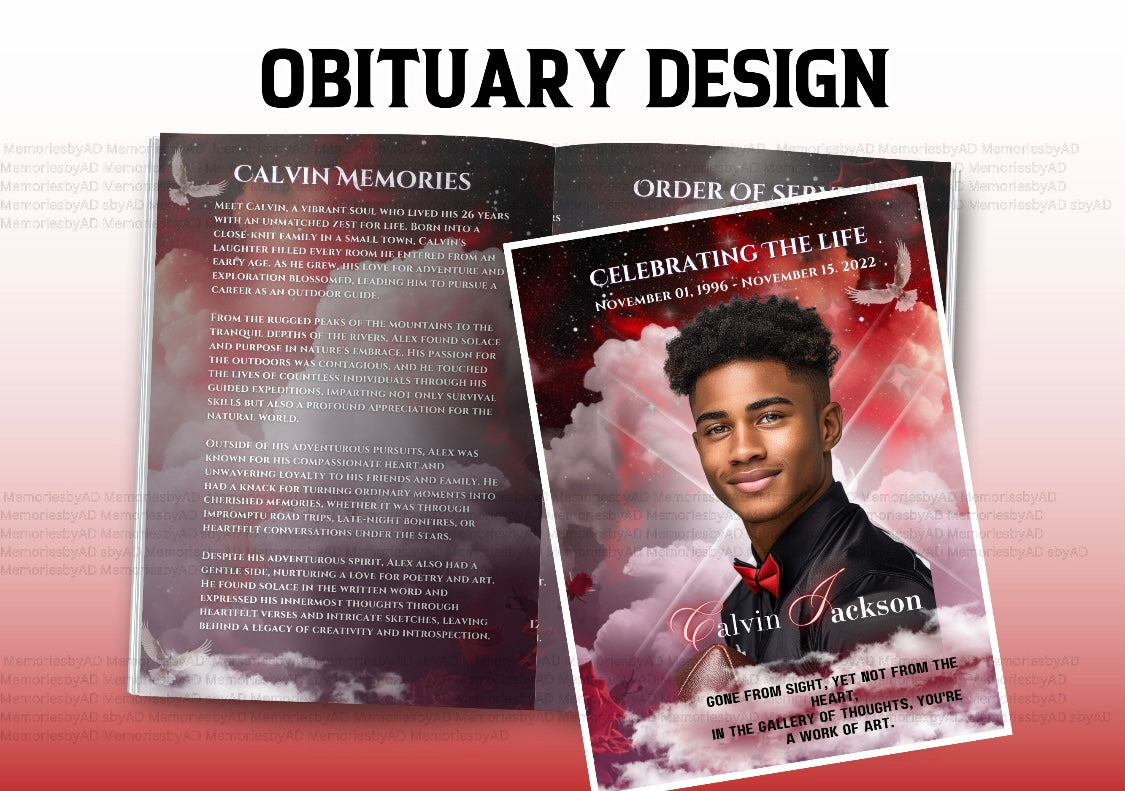 (50) 8 PAGE OR TRIFOLD OBITUARY