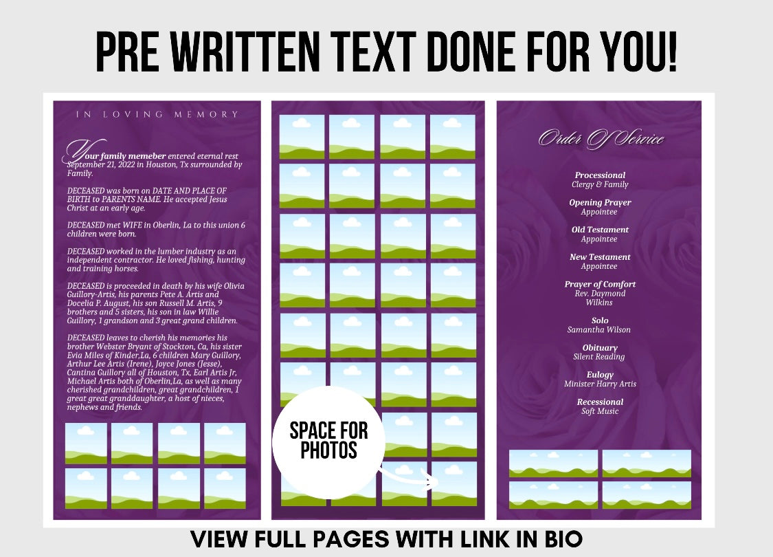 (50) 8 PAGE OR TRIFOLD OBITUARY