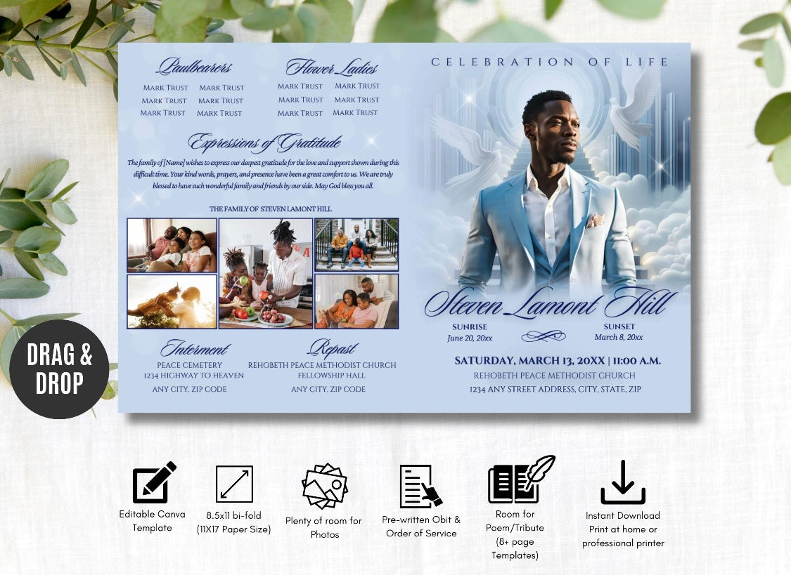 (50) 8 PAGE OR TRIFOLD OBITUARY
