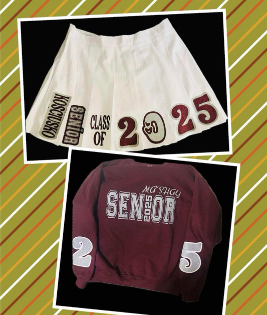 CUSTOM GRAD SKIRT AND TOP (T-SHIRT OR CORSET, OR SWEATER)