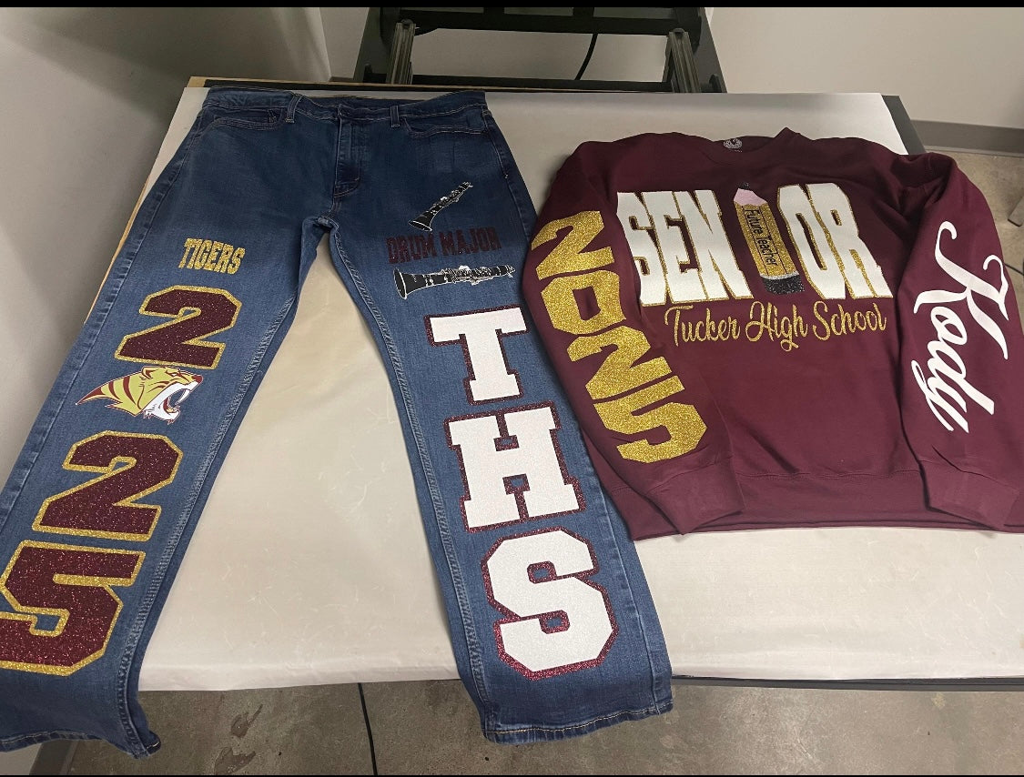 CUSTOM GRAD PANTS AND TOP (T-SHIRT OR CORSET, OR SWEATER)