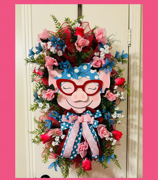 Custom Wreath 28x18 Ms. Pigggy ONLY 1 AVAILABLE
